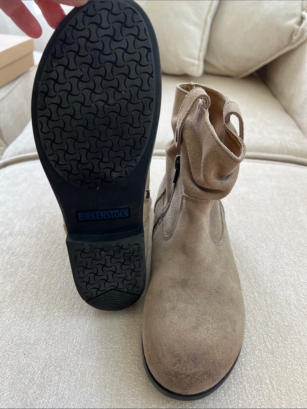 Birkenstock Suede Ankle Booties in Taupe